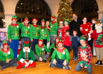 Father Constantine Lazarakis and Santas Helpers at the Greek Orthodox Church's Tree Lighting