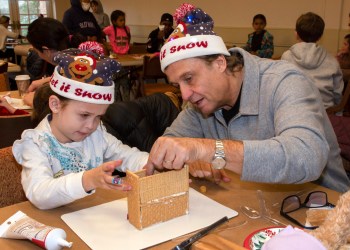 Joseph and Alexa DeCrstofaro at the Roger Memorial Library Gingerbread House Challenge