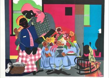 Romare Bearden (American, 1911-1988) Master Printer Robert Blackburn, The Printmaking Workshop, New York, NY Morning, 1979 Lithograph in color on Somerset Paper Artist’s Proof from an Edition of 175 + 30 A.P. 27 7/10 x 27 4/5 in. Collection of Lyn & E. T. Williams, Jr. © 2023 Romare Bearden Foundation / Artists Rights Society (ARS), NY on view at The Church in Sag Harbor Master Impressions printmaking show