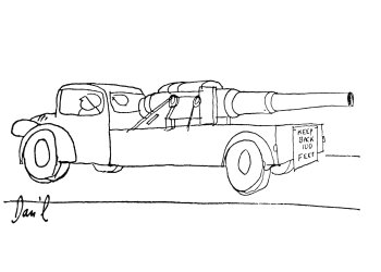 Gun guns truck in the Hamptons cartoon by Dan Rattiner