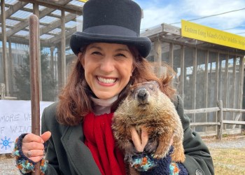 Tammy Flanell with Allen McButterpants at Evelyn Alexander Wildlife Rescue Center