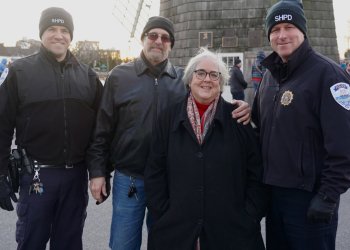 P.O. Samot, David Gribin, Ellen Dioguardi Sag Harbor Chamber of Commerce President, Lt. Drake at HarborFrost