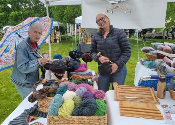 Actually Ashleys' Ashley Edmund with Customer at Fleece & Fiber Festival