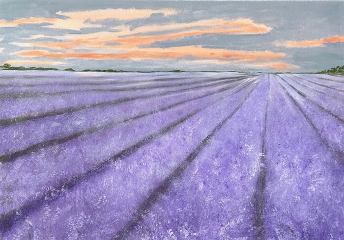 "Lavender Field," the July, 2024 Dan's North Fork cover art by Carol DeVito