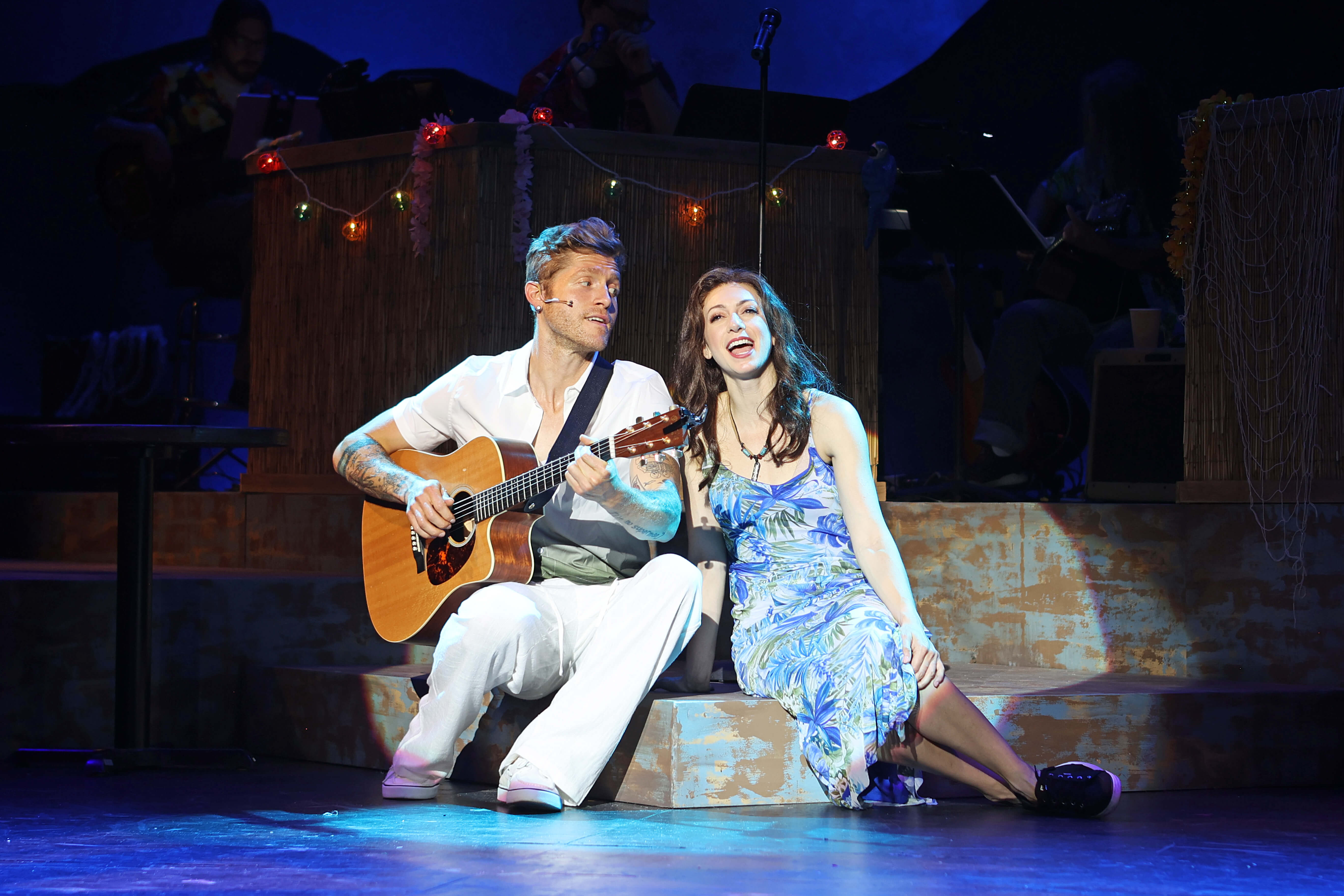Cody Craven as Tully and Sarah Ellis as Rachel in "Escape from Margaritaville" at The Gateway Playhouse