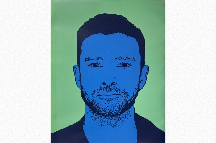 "Tuesday Night Out" by Robert Lohman, Courtesy Romany Kramoris Gallery featuring Justin Timberlake's mugshot