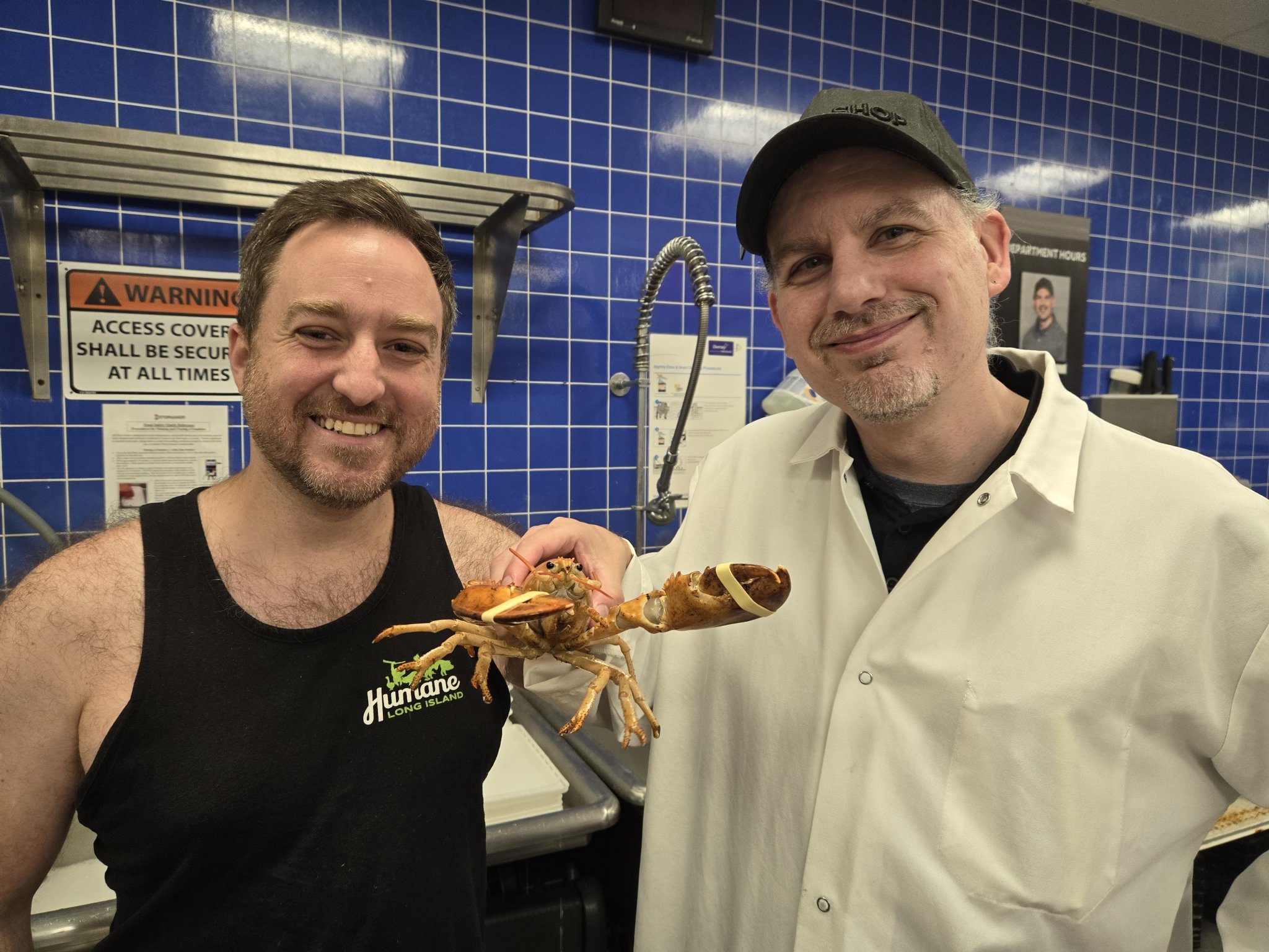 Stop & Shop handed over a rare orange lobster to Humane Long Island director John Di Leonardo