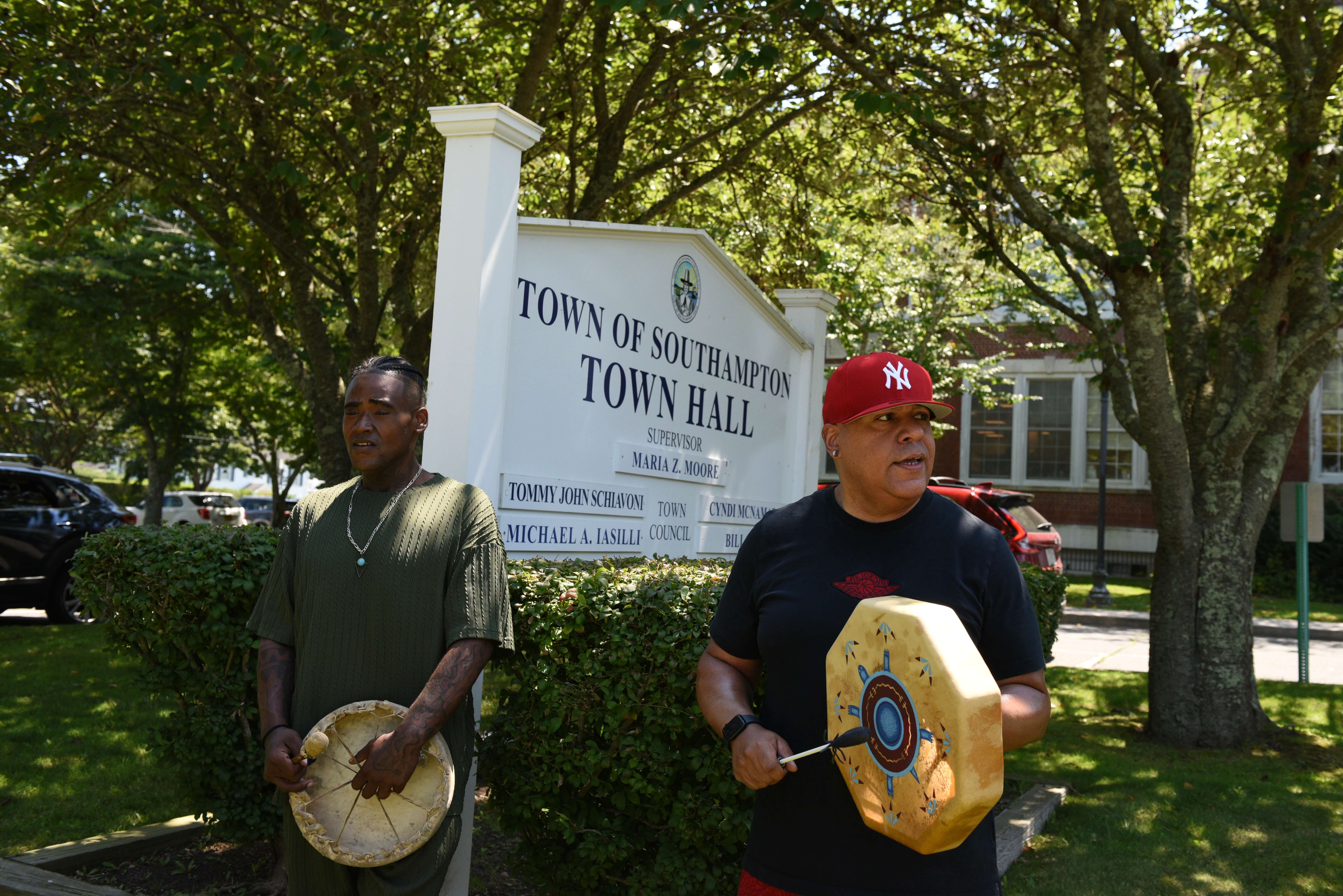 Shinnecock protesters banged drums and chanted