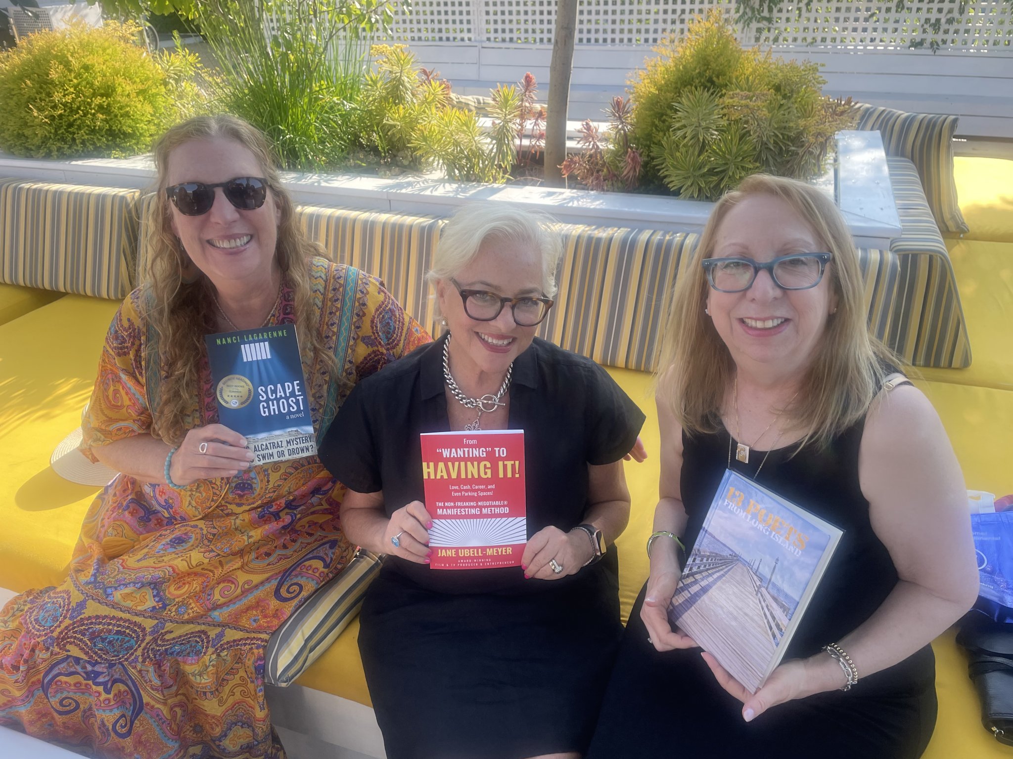 (L to R) Nanci Lagarenne, founder Jane Ubell-Meyer, Lila Edelkind at the Bedside Reading Books and Cocktails party