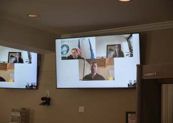 Justin Timberlake appears by video during his August 2 arraignment in Sag Harbor court