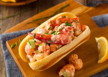 Homemade New England Lobster Roll with Lemons