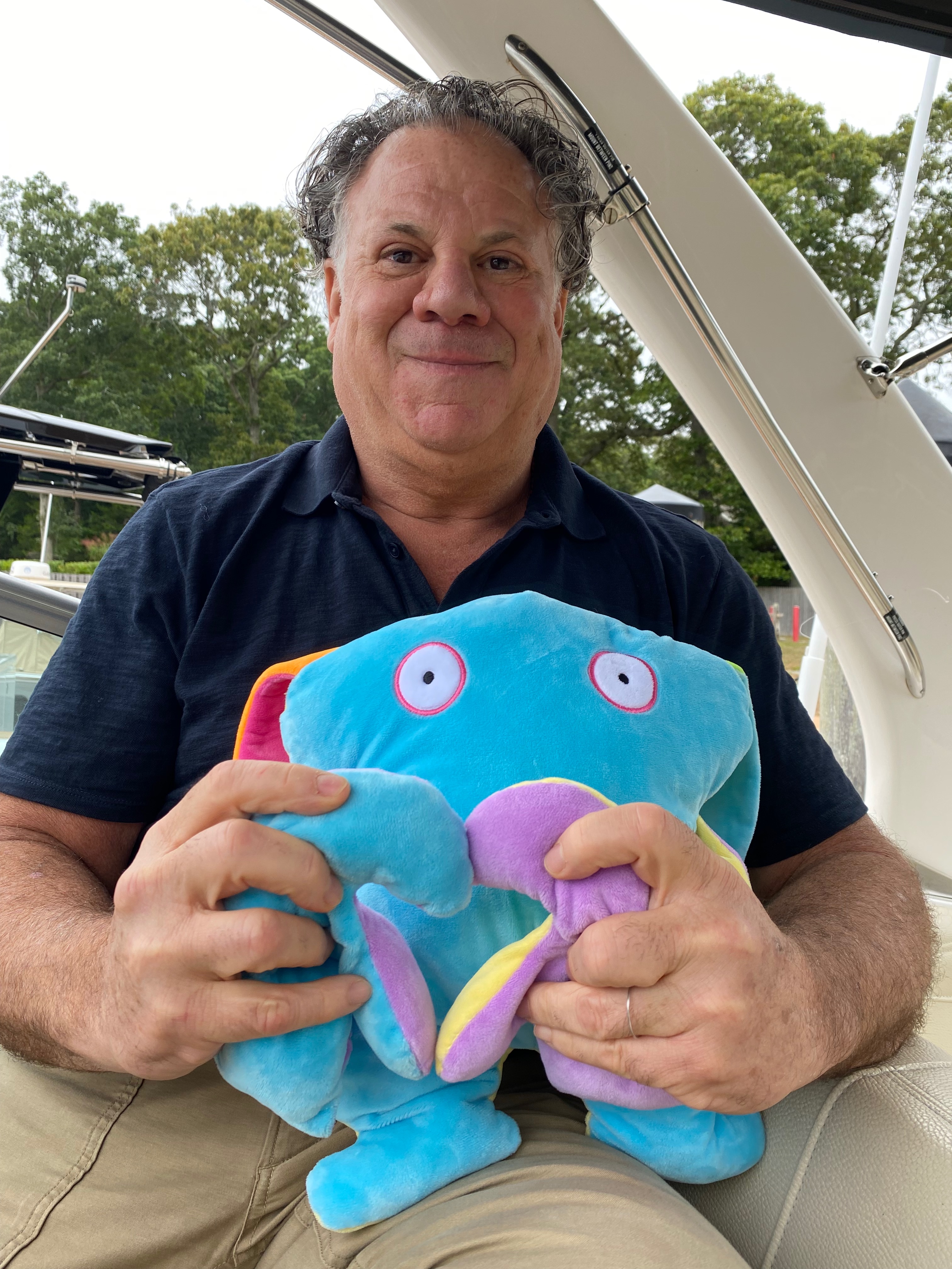 Drew Matilsky shows of a Bumpas on his boat in East Hampton