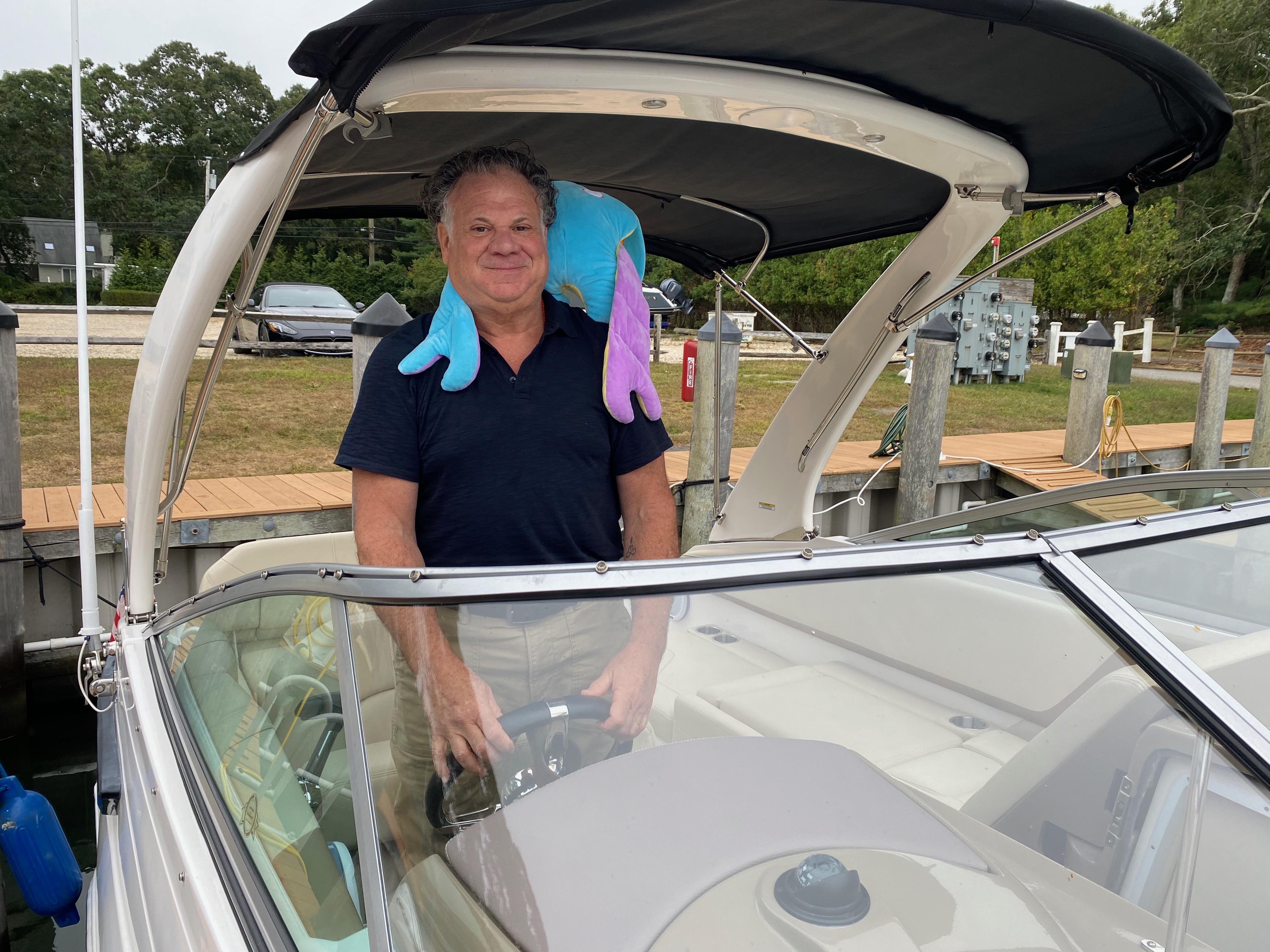 Drew Matilsky on his boat in East Hampton