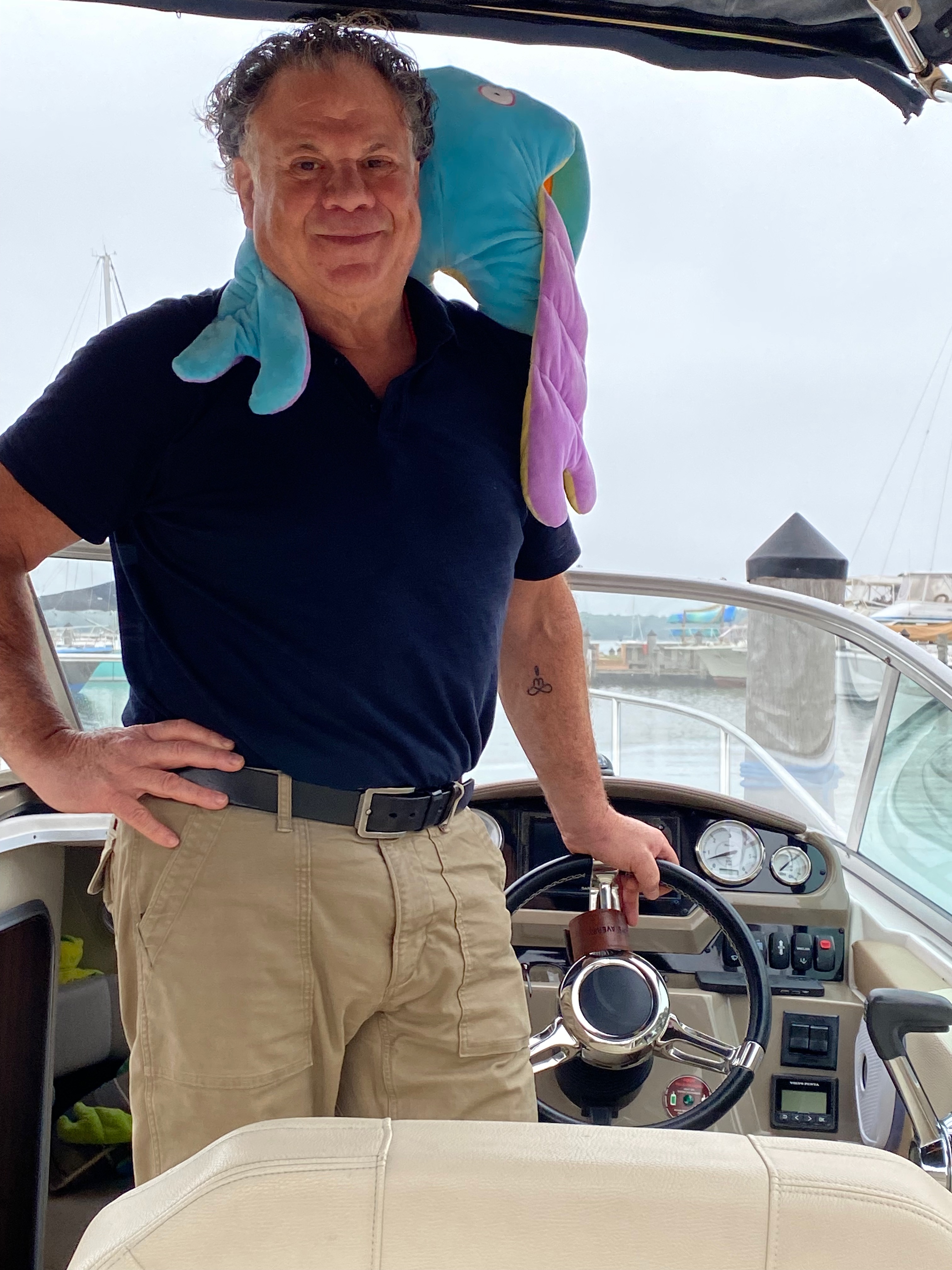 Drew Matilsky on his boat in East Hampton