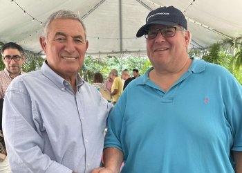 West Hampton Dunes Mayor Irwin R. Krasnow with retired IDF Major General Doron Almog at the Hampton Synagogue.