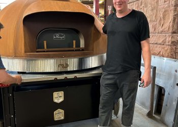 Smillie Pizza owner Justin Smillie and his wood-fired oven