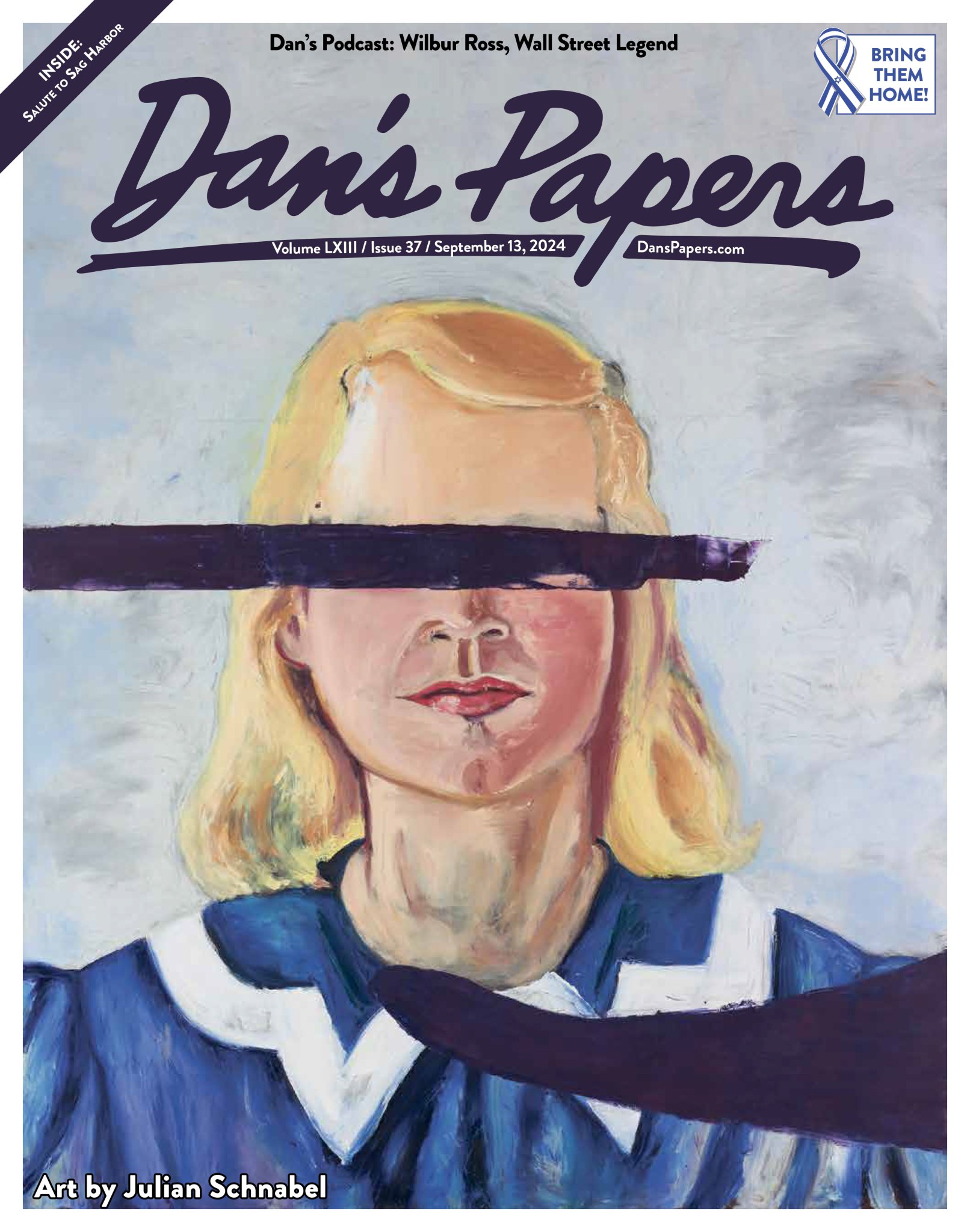 September 13, 2024 Dan's Papers cover art by Julian Schnabel, "The Girl with No Eyes"