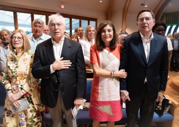 Tuchman Family Mikvah's Judy and Morrish Tuchman, Shari and President Jeffrey Israel-Zuckerman at the Hampton Synagogue Dedication