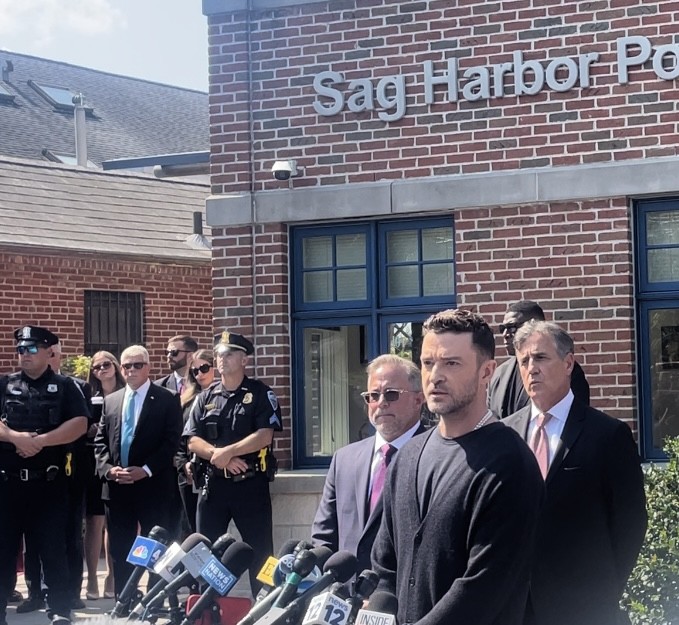 Justin Timberlake outside the Sag Harbor Village Police Headquarters