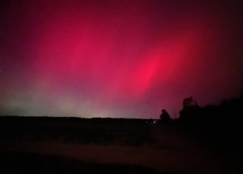 The aurora — pictured here at Basalm Farm in Amagansett — was particularly bright on the east end, where the extra distance from New York City means far less light pollution to block the view.