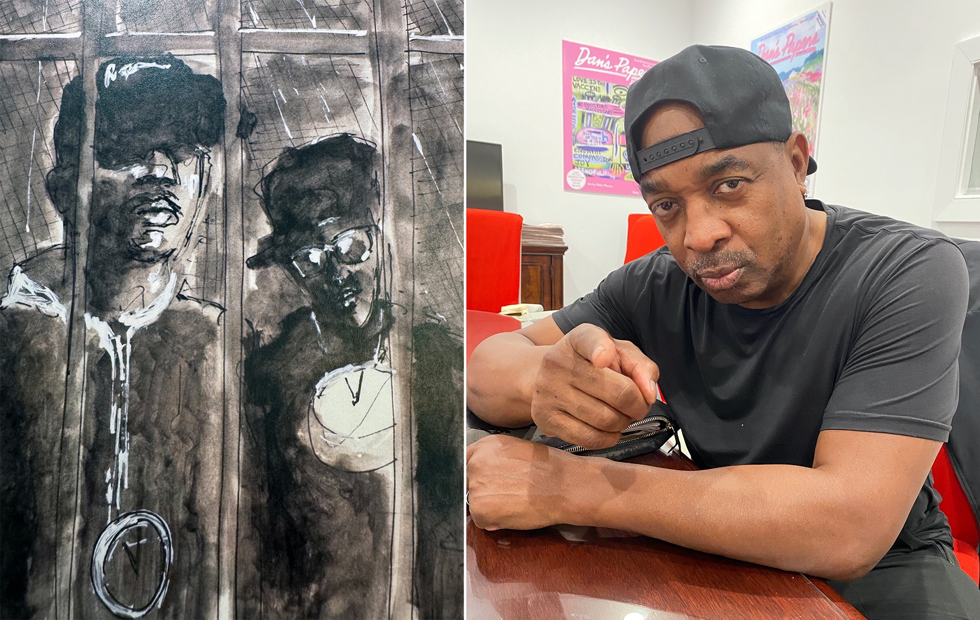 Chuck D art featuring him and Public Enemy cofounder Flavor Flav (left), Chuck D (right)