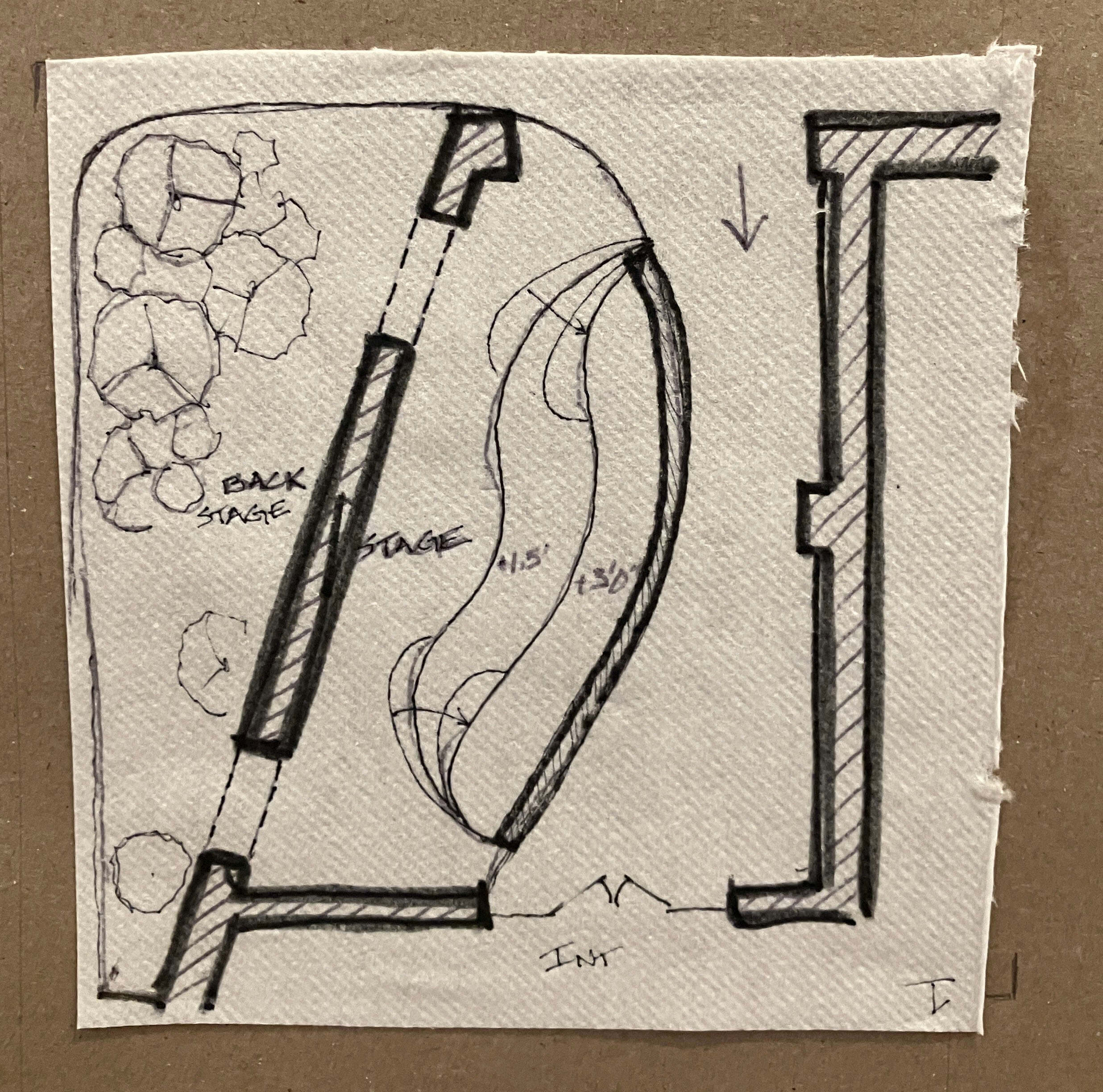 "Vision for a New Bay Street Theater Public Courtyard," on napkin by Kyle McArdle of Sag Harbor at Bay Street Theater