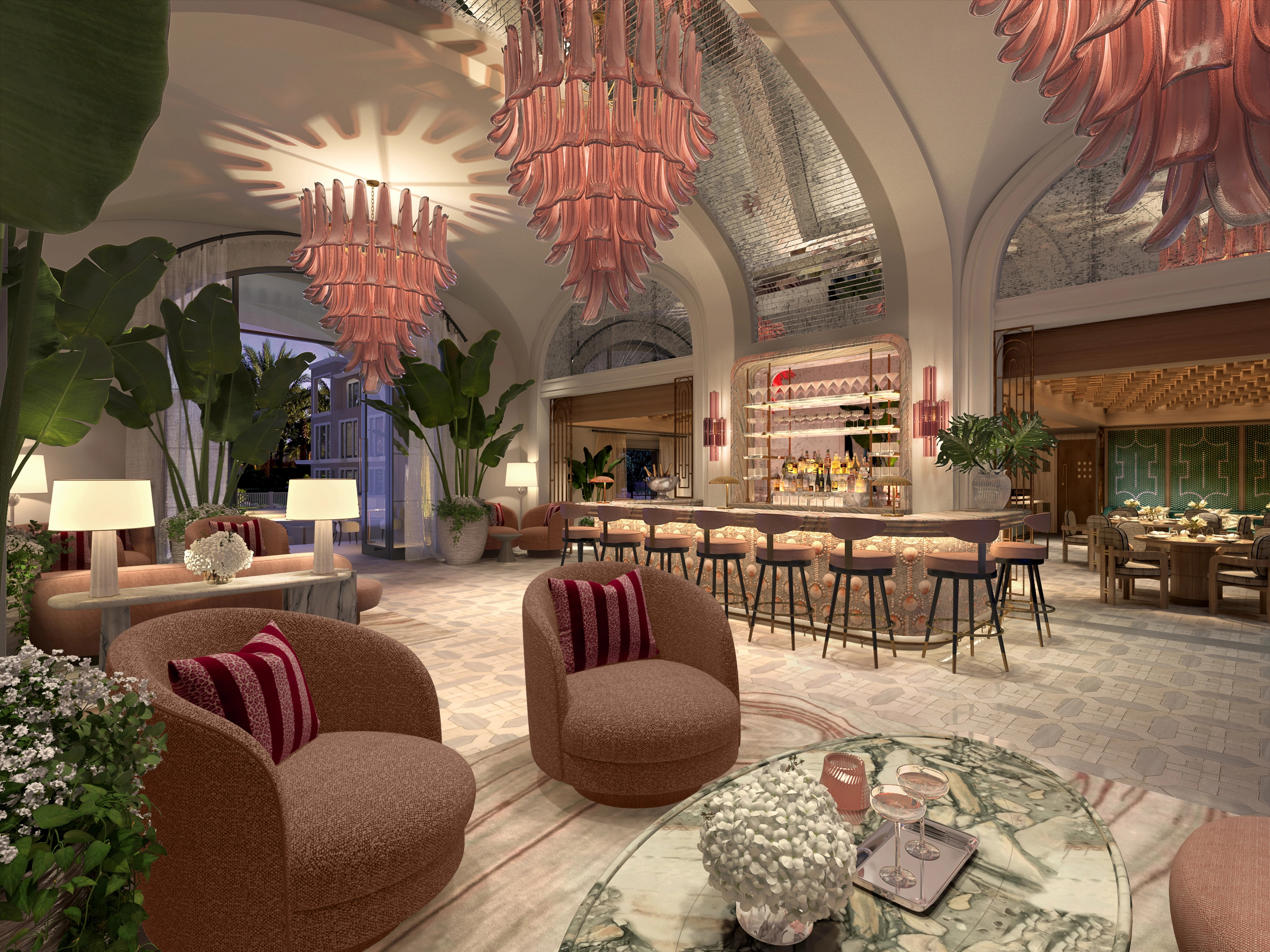 A render of the Palm House lobby