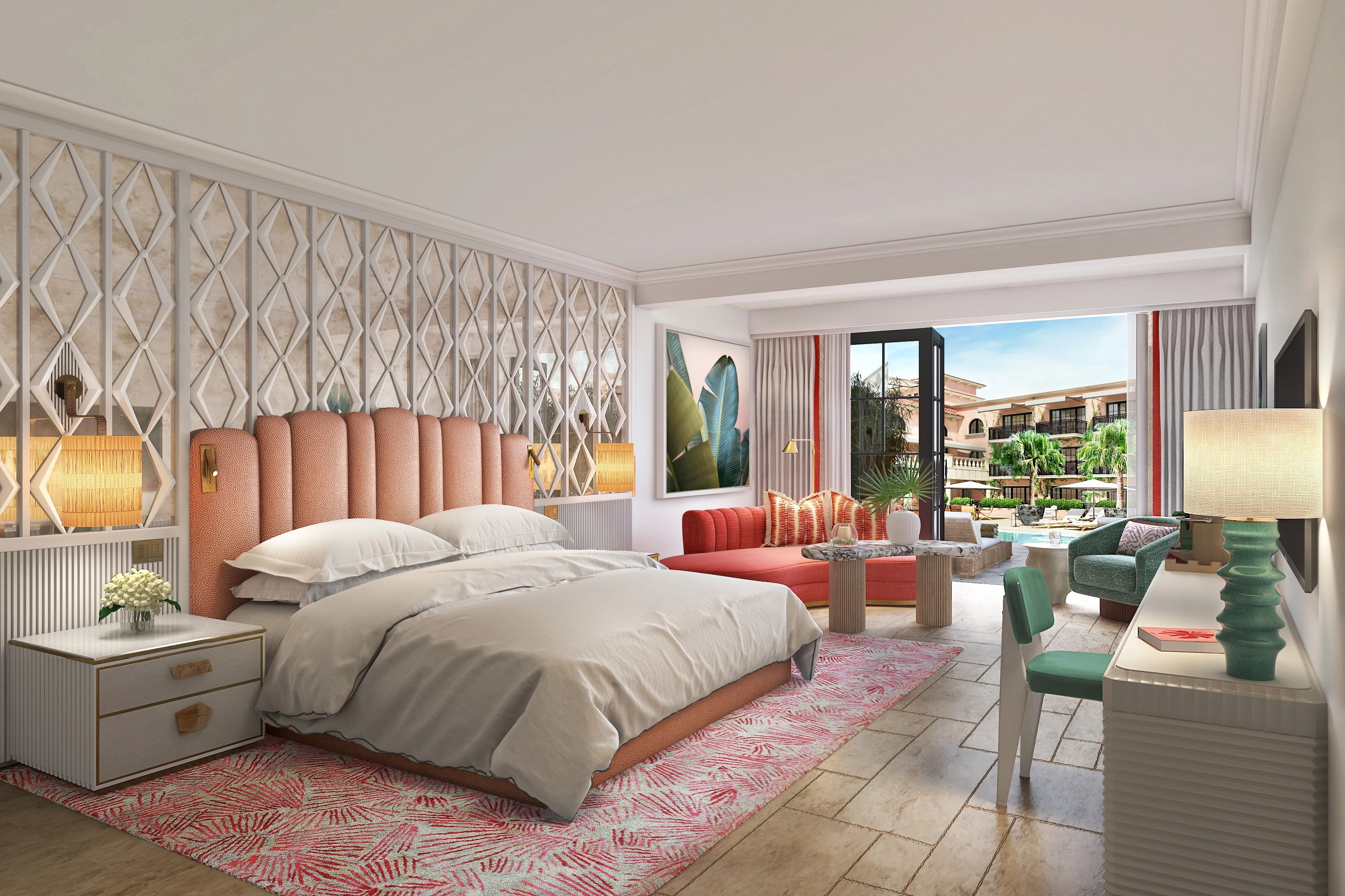 Palm House guestroom render