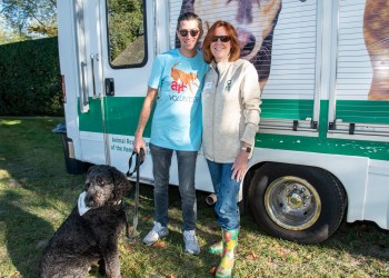 Zach Siegel and Kim Nichols (Exec Dir.) with Marvin at ARF Dog Walk