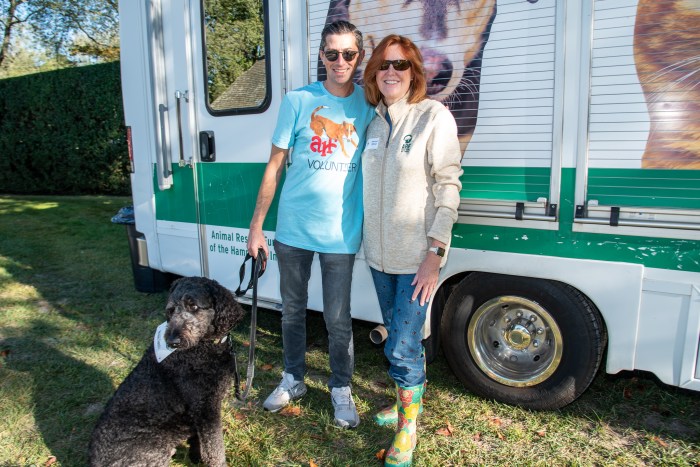 Zach Siegel and Kim Nichols (Exec Dir.) with Marvin at ARF Dog Walk