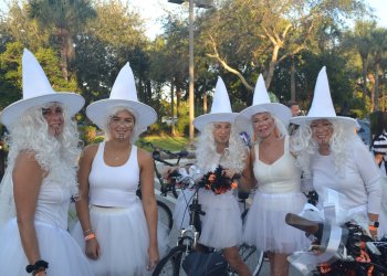 Catherine Dubois, Alexa Bobbi Armstrong, Leanne Marinello, Patti Schoaf at Witches Bike Ride