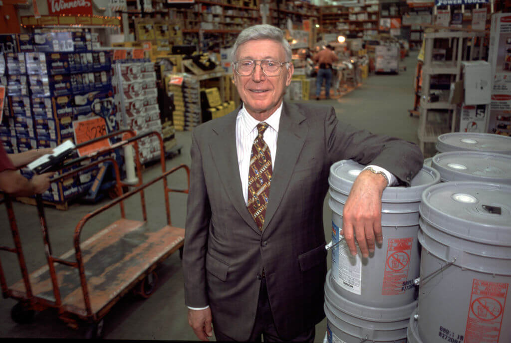 Then-Home Depot CEO Bernie Marcus poses for a portrait in a Home Depot store October 15, 1998. (Photo by Erik Lesser/Liaison)