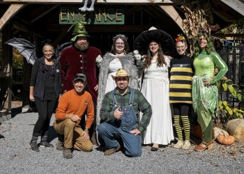 Front Row: Exec. Dir. Michael Nelson, Will VanVliet Back Row: Marisa Nelson, Jake Kommer, Jessica Graham, Alicia Crohan, Kimberly Stever Troncoso, Cara Fernandes at the Quogue Wildlife Refuge