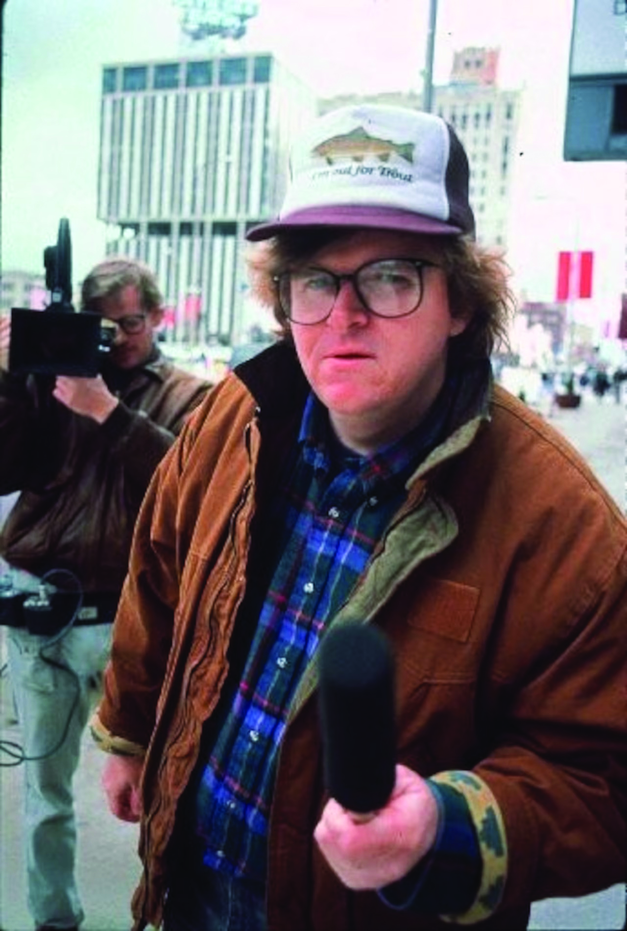 Michael Moore is the documentary film director who will receive Hamptons Doc Fest’s 2024 Pennebaker Career Achievement Award at the Gala on Saturday, December 7 at Sag Harbor’s Bay Street Theater. Here, an image of Moore making “Roger & Me.”