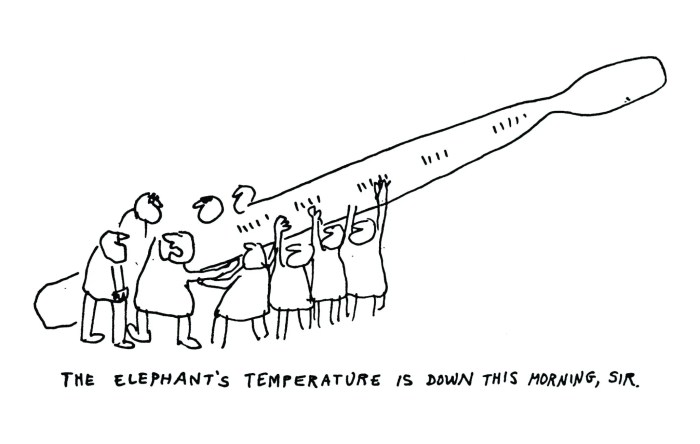 Elephant thermometer cartoon by Dan Rattiner