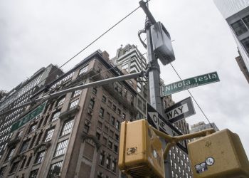 Nikola Tesla Corner, at 40th Street and 6th Avenue in New York City