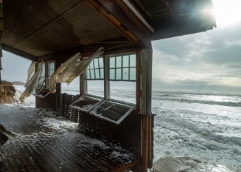 A storm ravaged oceanfront home in Montauk