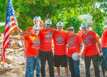 Juan Castro, Norge Arnaiz, Clint Lowe, Ryan Paton, Michael Maglio, Hector Delgado at Habitat for Humanity Veterans Build