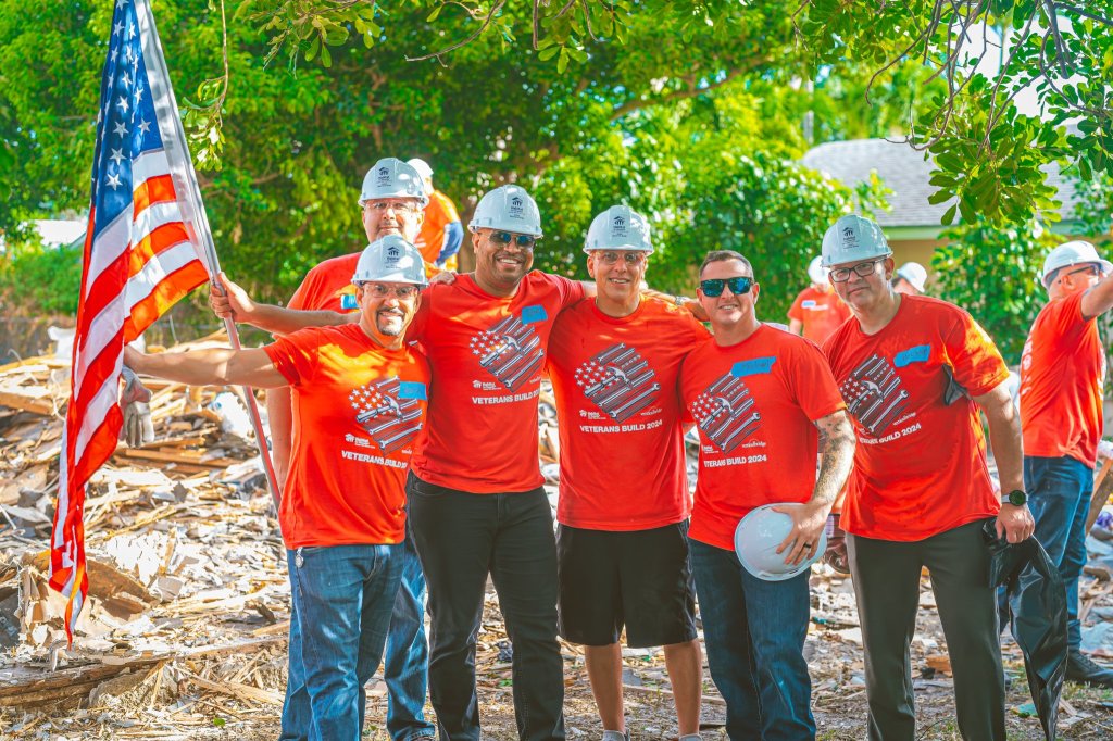 Juan Castro, Norge Arnaiz, Clint Lowe, Ryan Paton, Michael Maglio, Hector Delgado at Habitat for Humanity Veterans Build