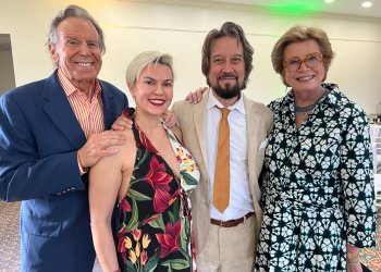 Bill Boggs (left) and Jane Rothchild (right) with singer Carla Holbrook and guitarist/fiancé Manny Moreira, who performed for the Palm Beach Jazz Society