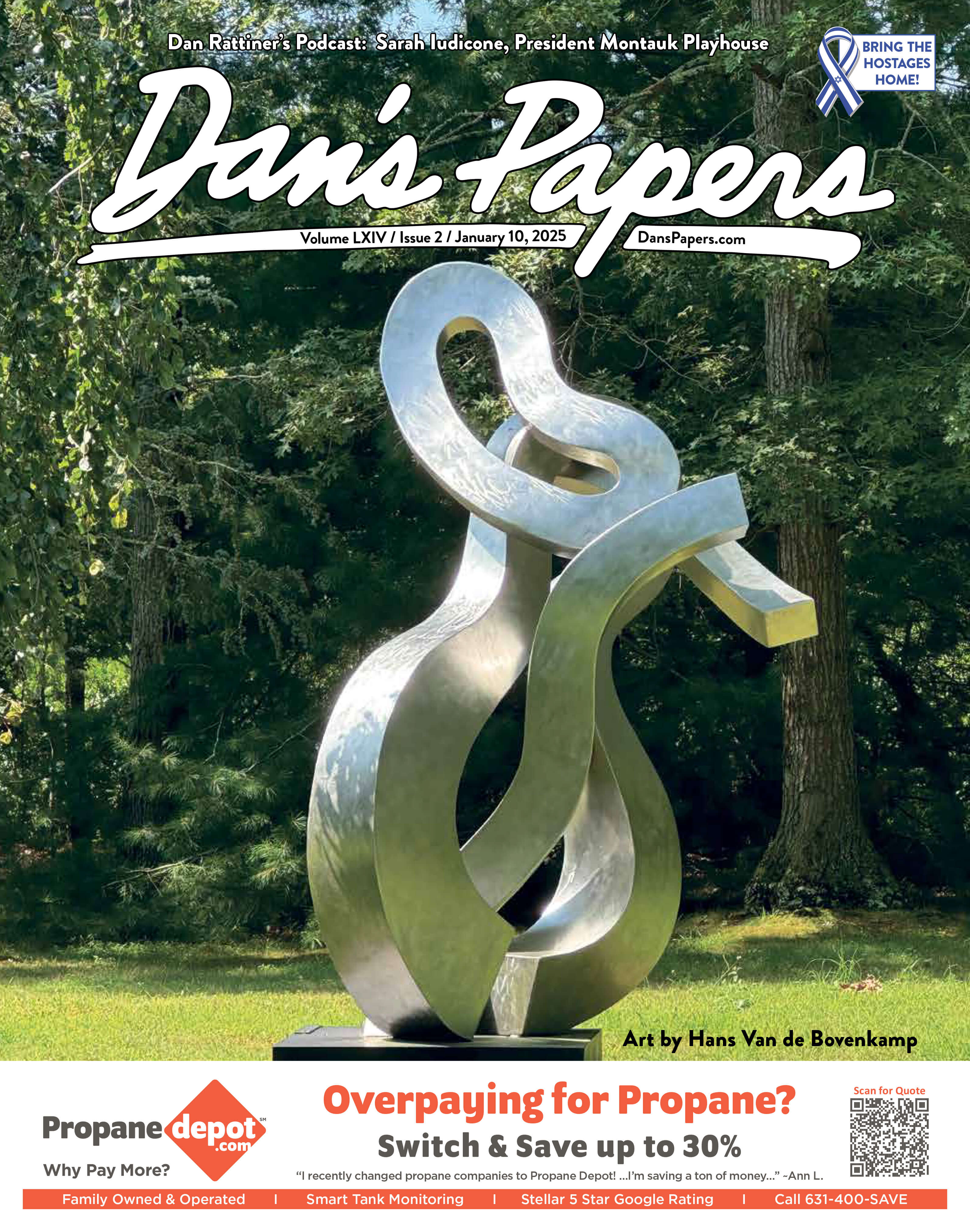 January 10, 2025 Dan's Papers cover art by Hans Van de Bovenkamp "Lady Grace" sculpture