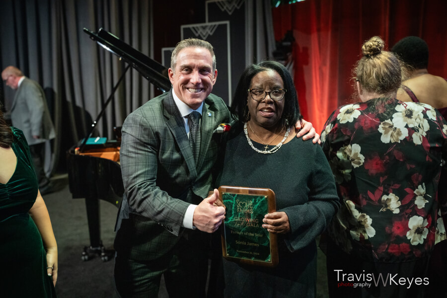 Dr. Patrick O'Shaughnessy, Farmer of the Year, Sonia James at Smile Farms Gala