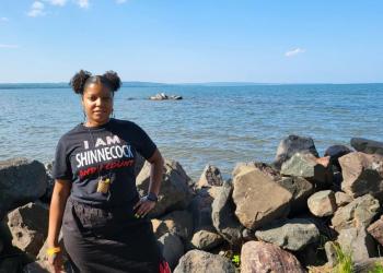 Dyani Brown on the Great Lakes in Cedar, Wisconsin, for Niibin Midewiwin Ceremonies in August 2023.