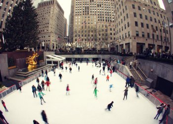 The classic NYC experience of ice-skating at Rockefeller Center rink