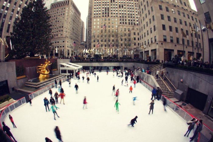 The classic NYC experience of ice-skating at Rockefeller Center rink