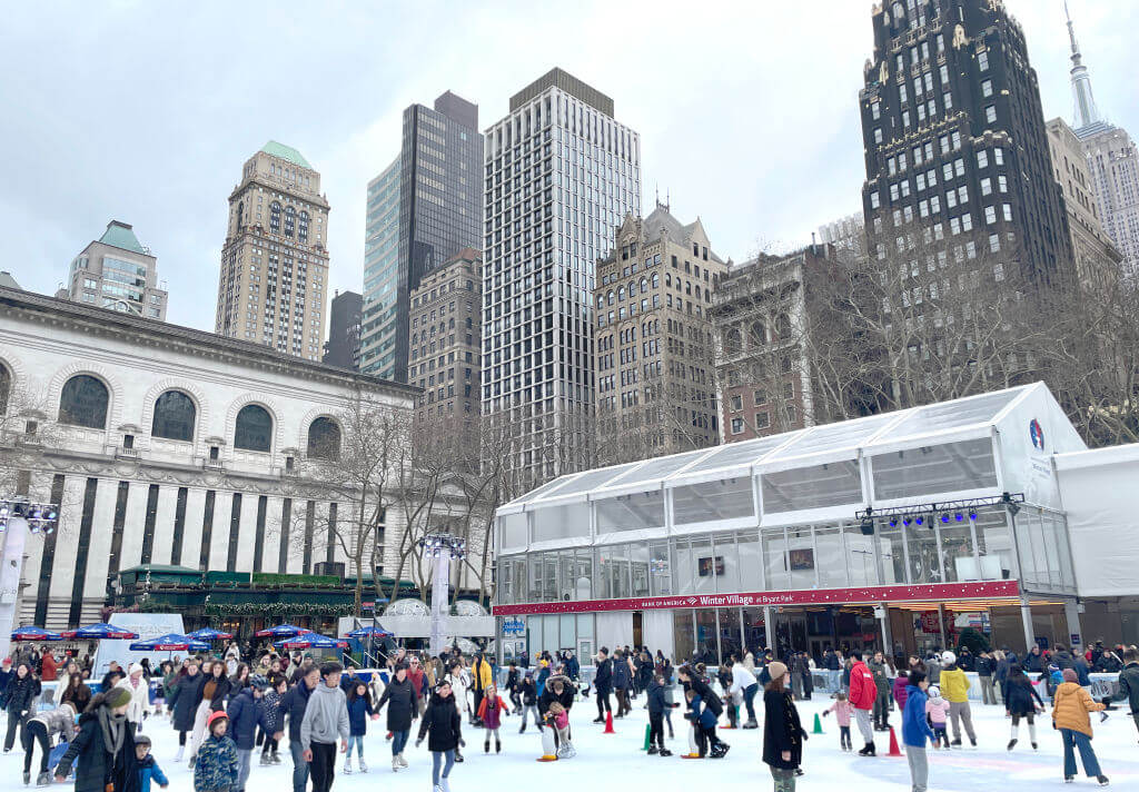 The romantic ice skating at Bryant Park's Winter Village rink