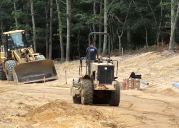 Construction vehicles at the Shinnecock Indian Nation's plan for a 10-acre gas station and travel-plaza on eastern Sunrise Highway in Hampton Bays on September 23, 2024