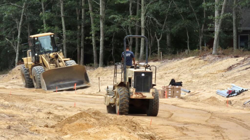 Construction vehicles at the Shinnecock Indian Nation's plan for a 10-acre gas station and travel-plaza on eastern Sunrise Highway in Hampton Bays on September 23, 2024