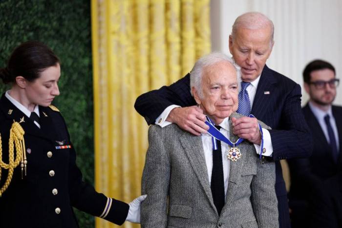 ashion designer Ralph Lauren is awarded the Presidential Medal of Freedom by U.S. President Joe Biden in the East Room of the White House on January 4, 2025 in Washington, DC. President Biden is awarding 19 recipients with the nation's highest civilian honor