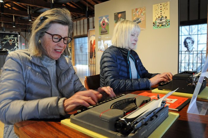 Judy Saner, Kathy Reiss at Tom Hanks Typewriter Exhibit